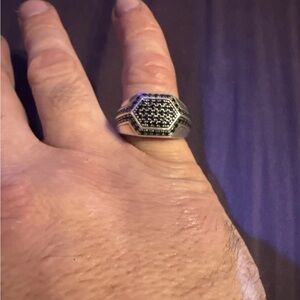 Effy Men's Hexagon Black Stone Stainless Steel Ring Size 10
